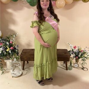 Lime Green Off-Shoulder Maxi Dress